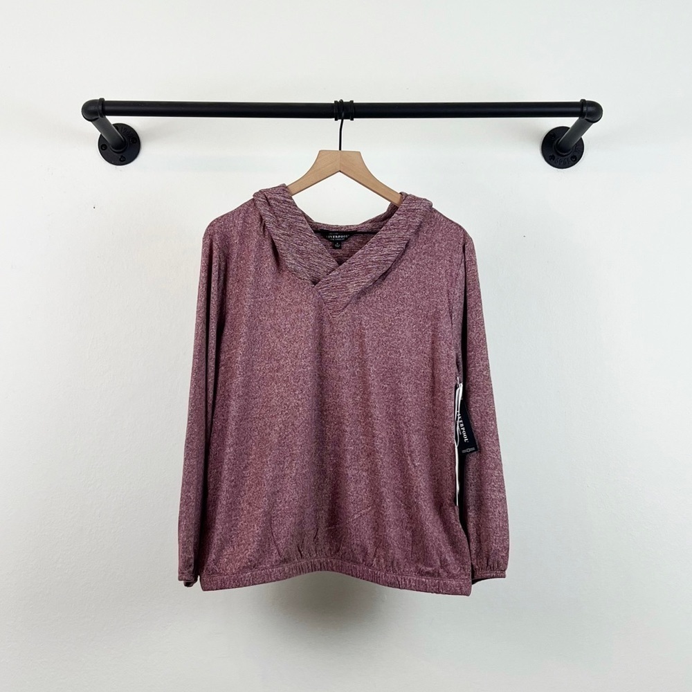 NWT Liverpool Jeans Co Split Neck Hoodie Mauve Heather Spacedye - Picture 2 of 7